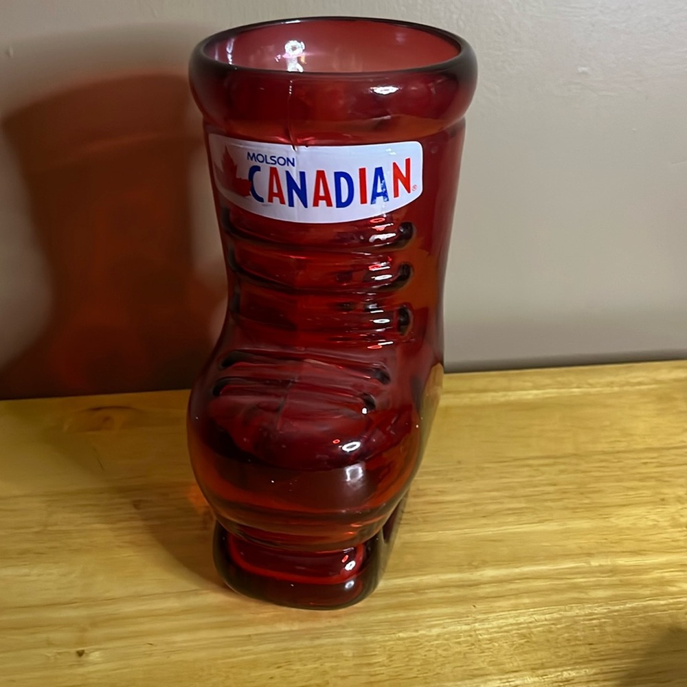 😀Molson Canadian red Christmas boot beer mug
